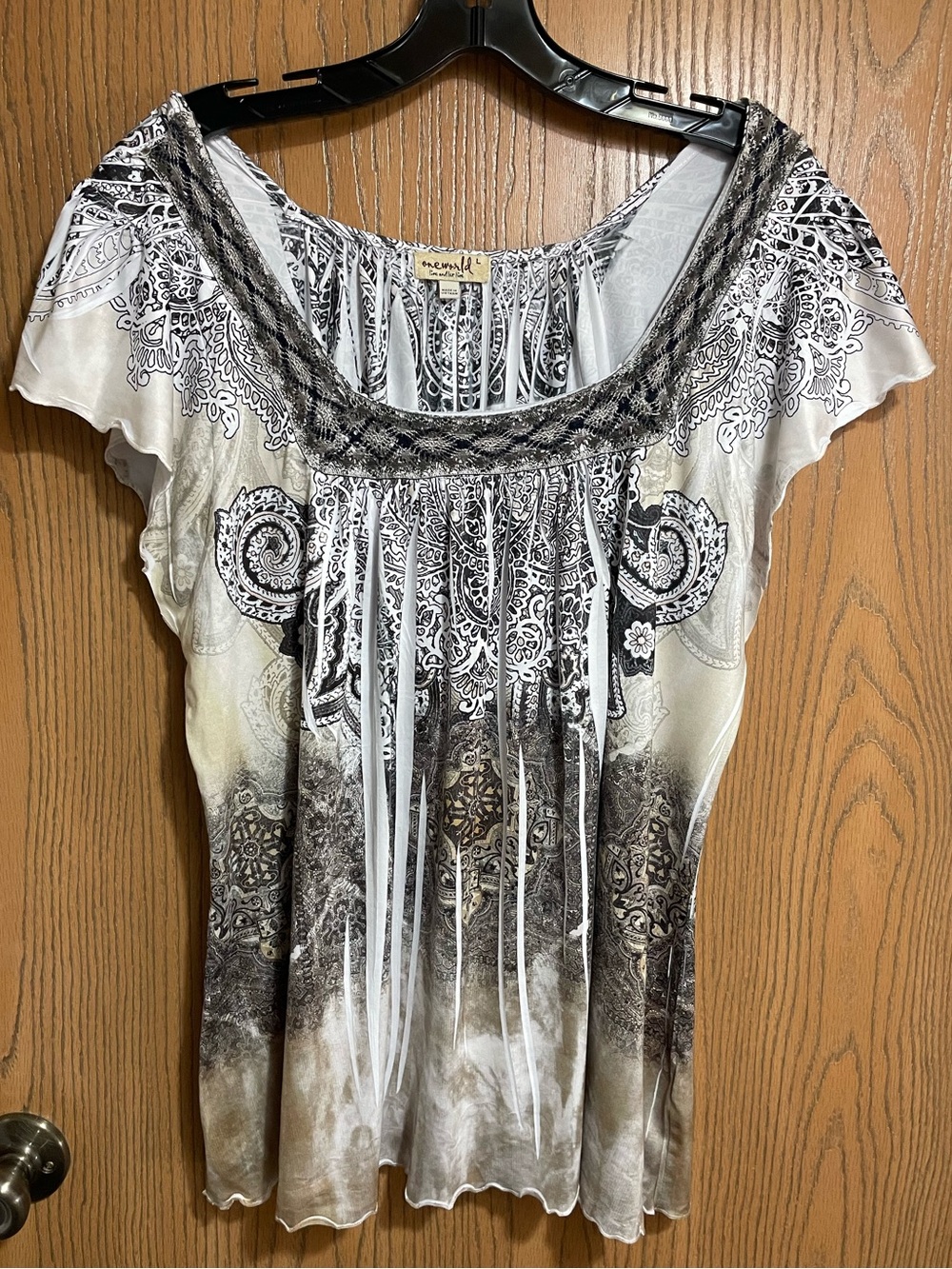 Bohemian Blouse in Black and White with Scoop Neck